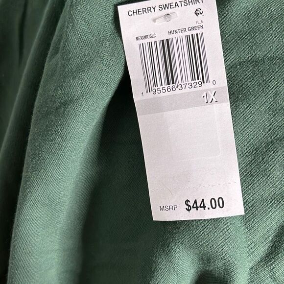 Mighty Fine Womens Sweatshirt Cherry Crewneck Hunter Green Size 1X NWT - Picture 8 of 9